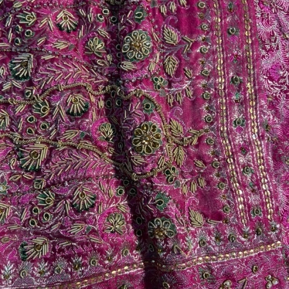 Indian Sari Silk Hand Beaded Wrap Around Skirt. OS EUC Quality Workmanship PINK! - Picture 8 of 16